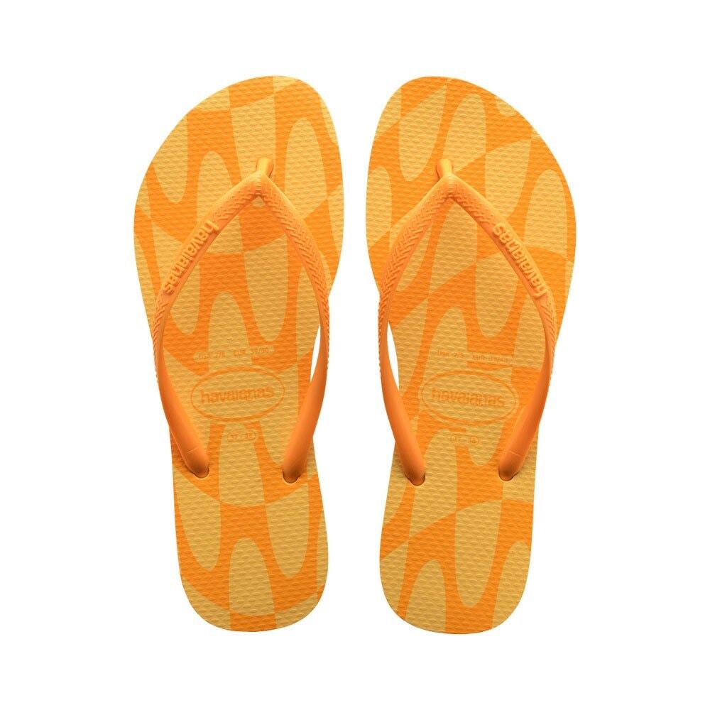 Havaianas Women's Top Print Flip Flops Caja Yellow Orange Size 7/8 NWT